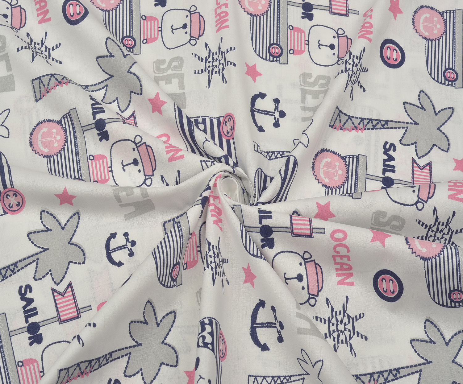 SEVİMLİ DENİZCİ POPLİN KUMAŞ - PEMBE