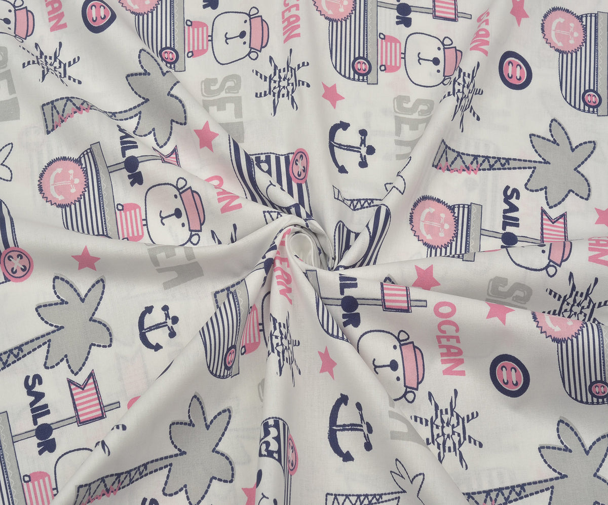 SEVİMLİ DENİZCİ POPLİN KUMAŞ - PEMBE
