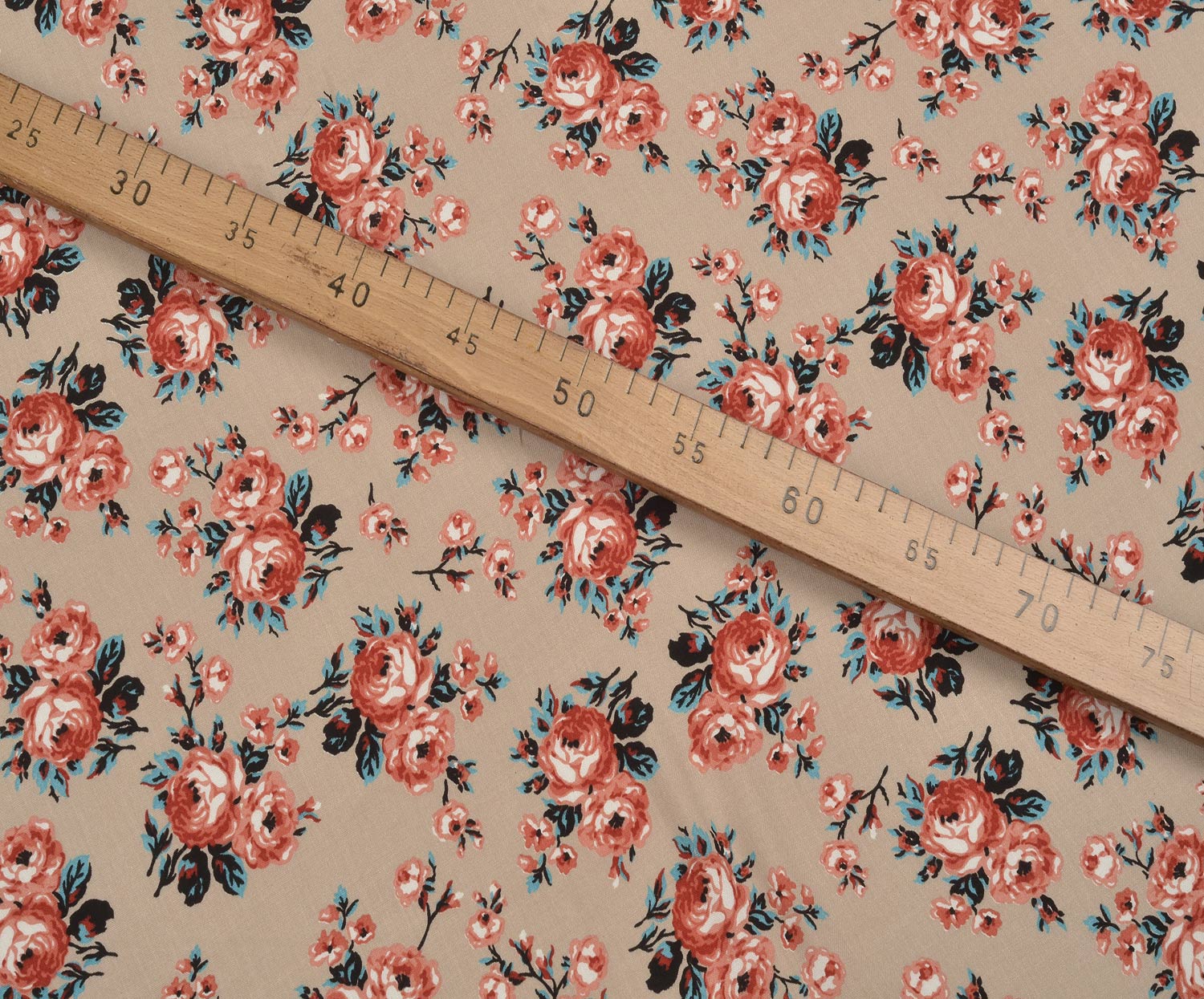 GÜL DESENLİ TİRİL TİRİL VİSKON - BEJ
