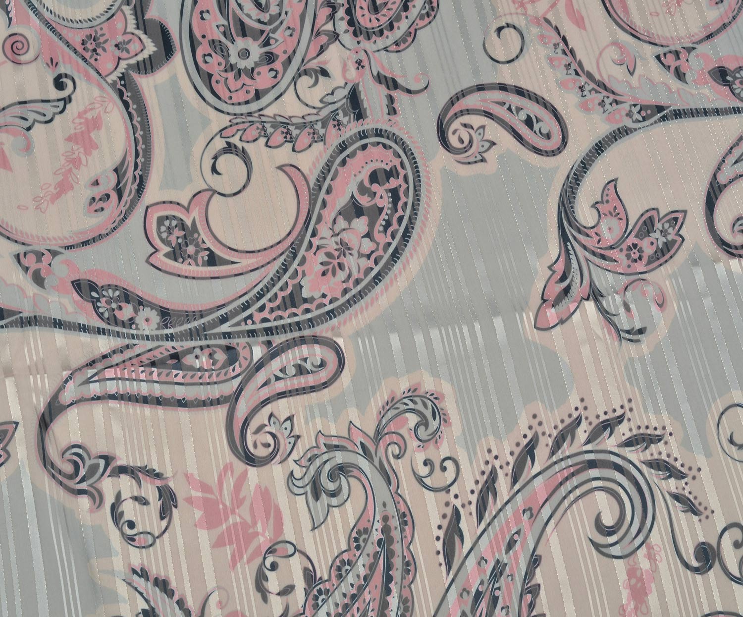 MOTİF DESENLİ VE ÇİZGİLİ KREP ŞİFON - PEMBE