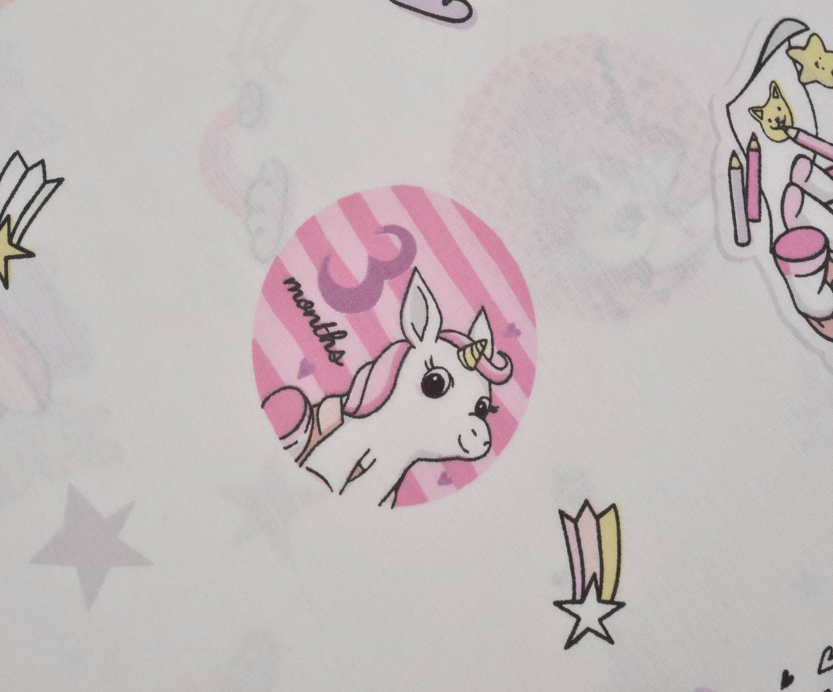 SEVİMLİ UNİCORN DESENLİ POPLİN KUMAŞ - EKRU