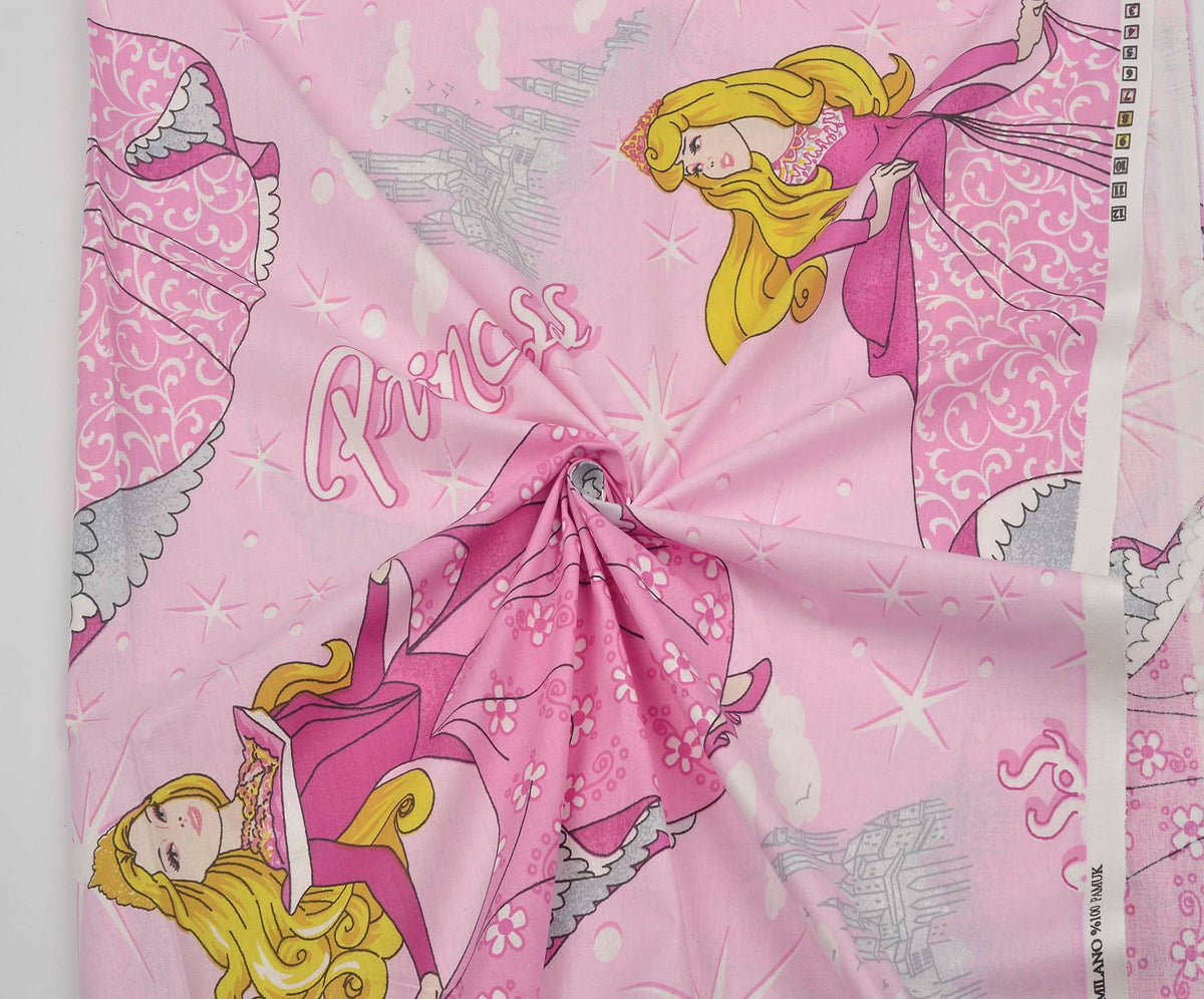 PRENSES KIZ DESENLİ POPLİN KUMAŞ - PEMBE