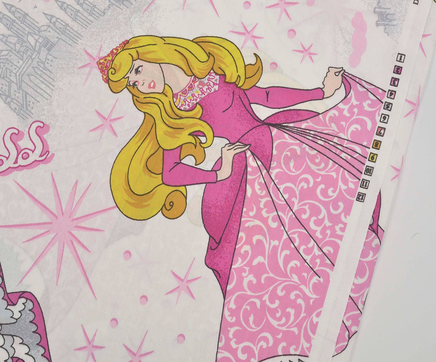 PRENSES KIZ DESENLİ POPLİN KUMAŞ - PEMBE
