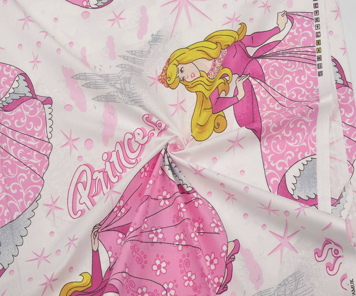 PRENSES KIZ DESENLİ POPLİN KUMAŞ - PEMBE