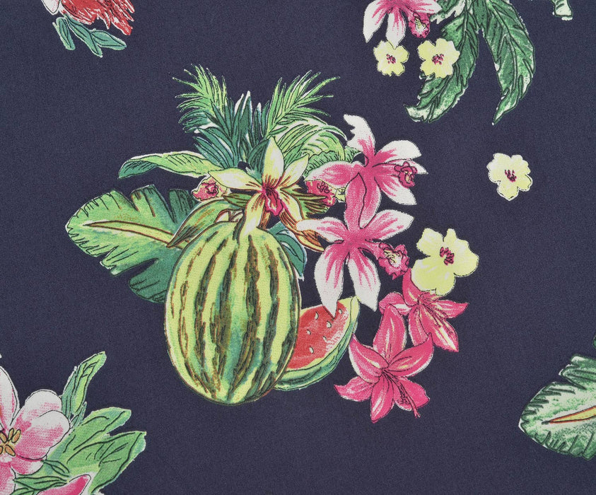 FLOWER AND FRUIT PATTERNED POPLIN FABRIC - NAVY BLUE