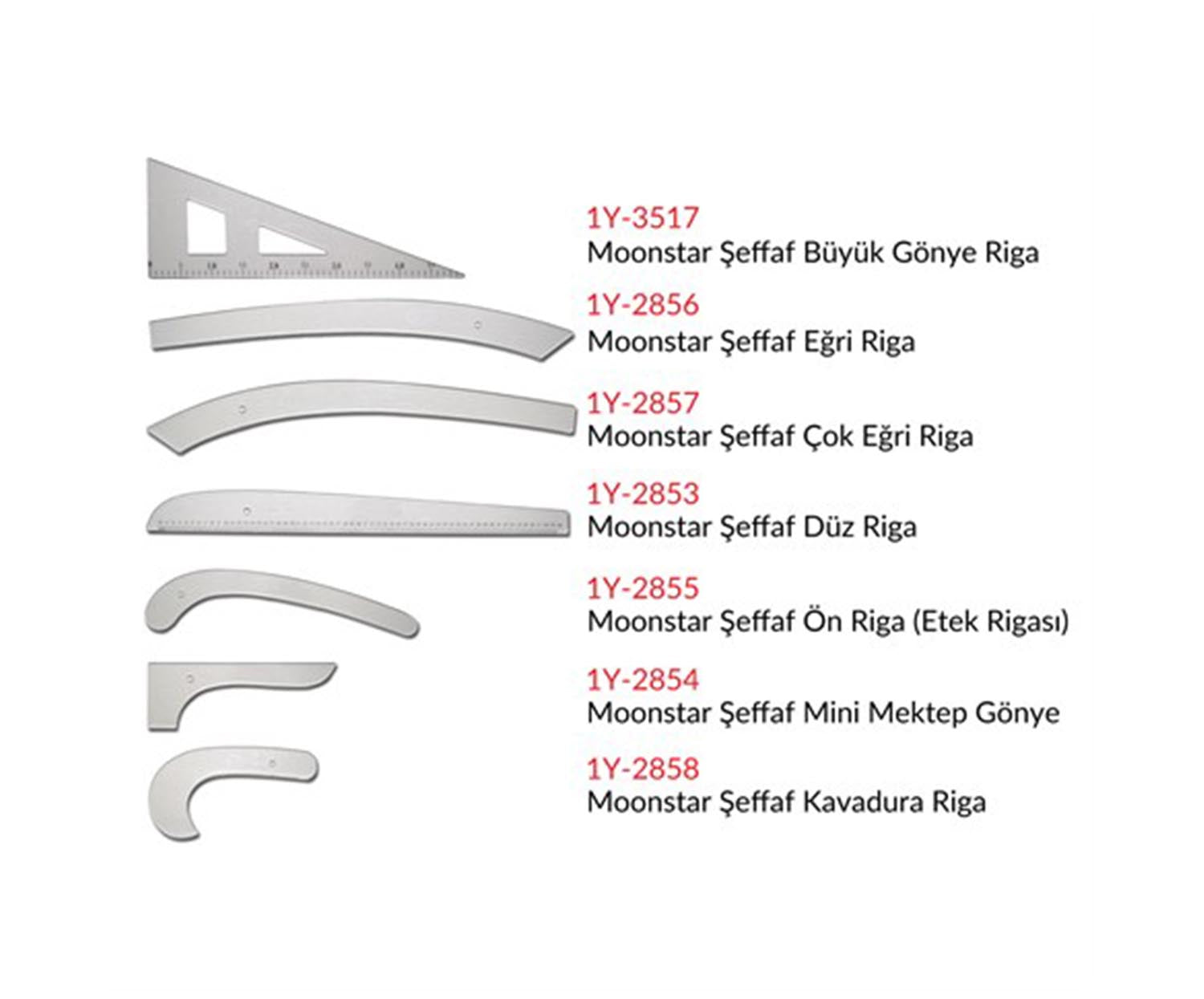 ŞEFFAF PLASTİK RİGA CETVEL TAKIM ( 7 PARÇA )