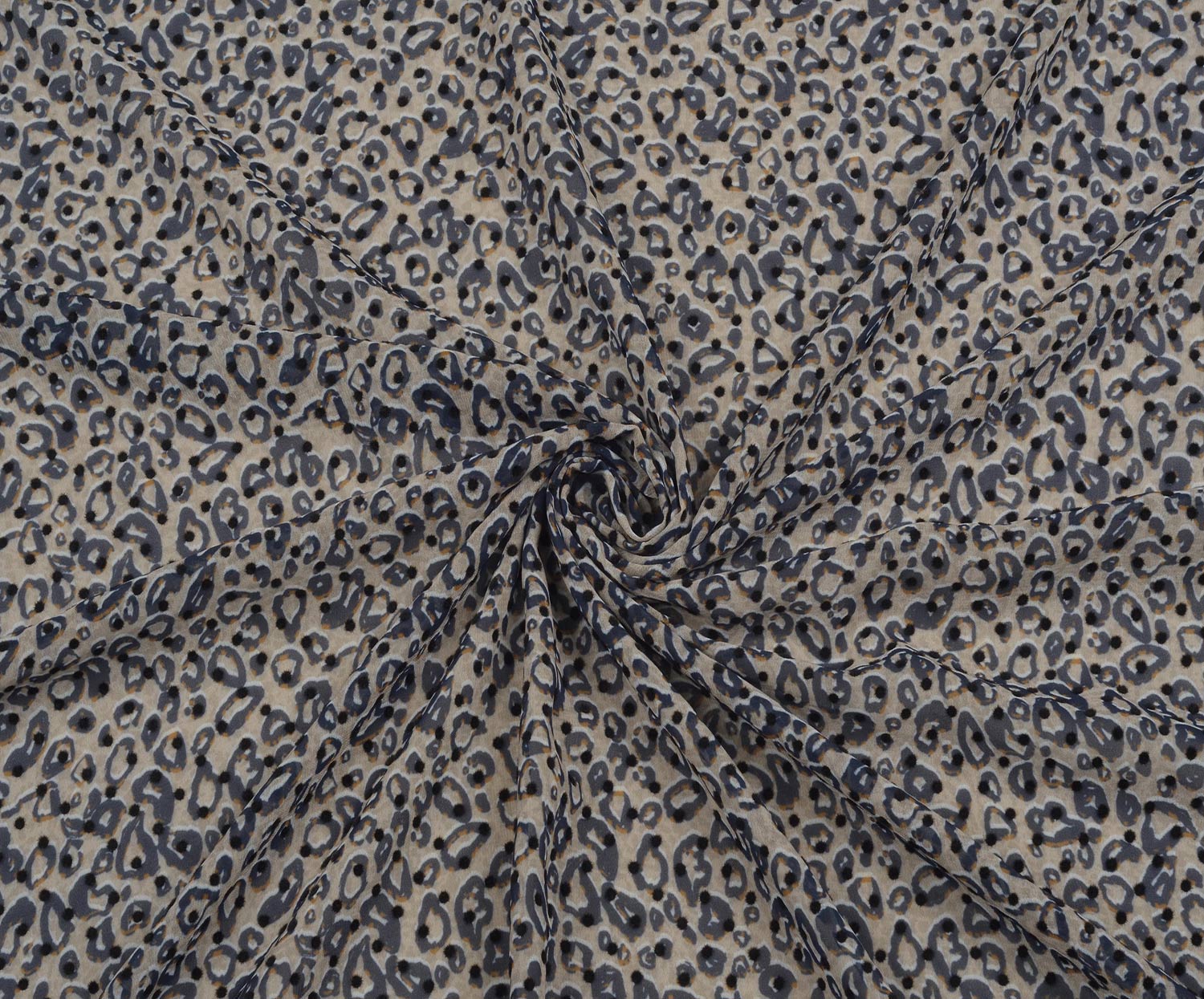 LEOPAR DESENLİ VE KADİFE PUANTİYELİ ŞİFON KUMAŞ - BEJ