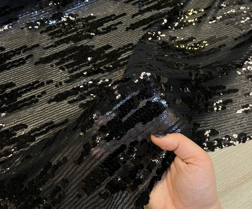 SEQUIN EMBROIDERED FABRIC - BLACK
