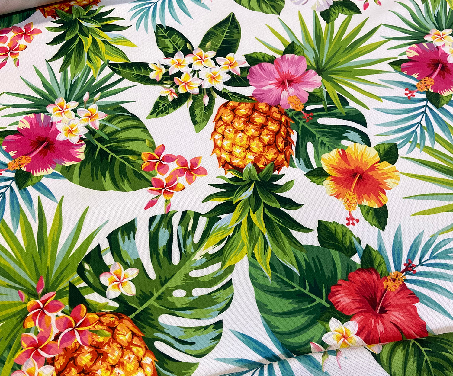 ANANAS VE TROPİK DİJİTAL BASKI KUMAŞ - BEYAZ