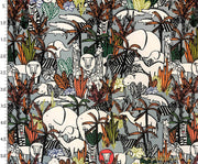 AFRİKA HAYVAN DESENLİ DİJİTAL BASKI KUMAŞ - GRİ