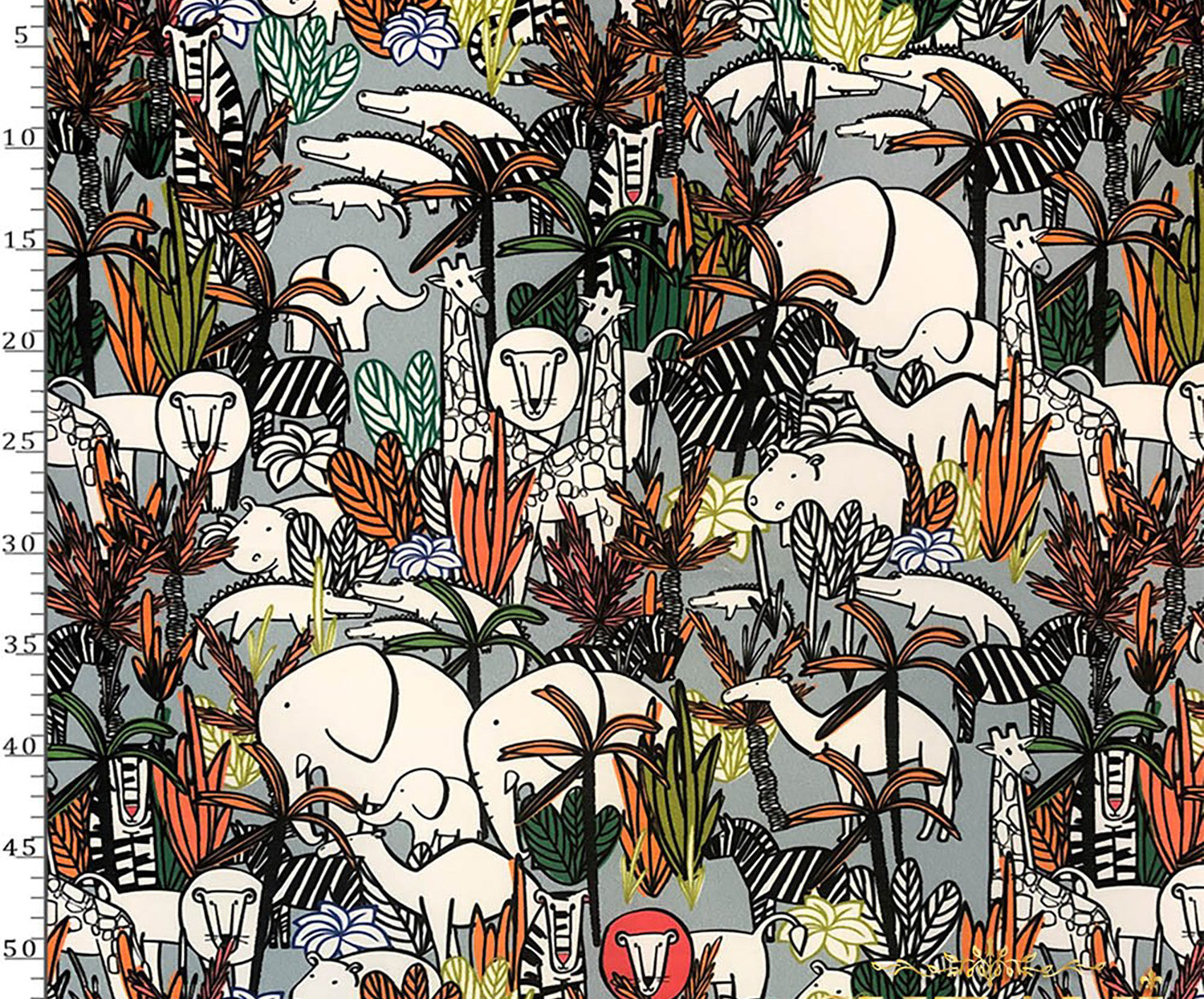 AFRİKA HAYVAN DESENLİ DİJİTAL BASKI KUMAŞ - GRİ