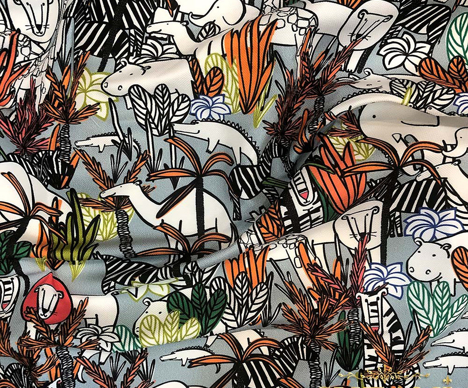 AFRİKA HAYVAN DESENLİ DİJİTAL BASKI KUMAŞ - GRİ