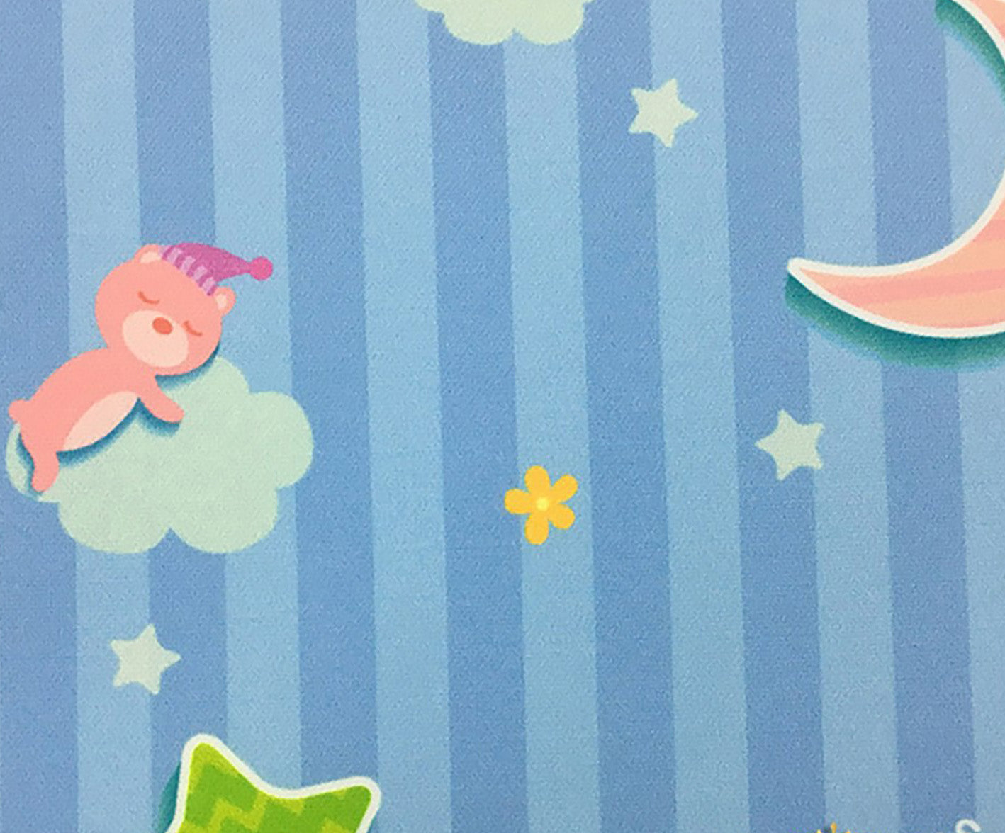 ÇİZGİLİ AYICIKLI DİJİTAL BASKI BEBEK KUMAŞI - MAVİ