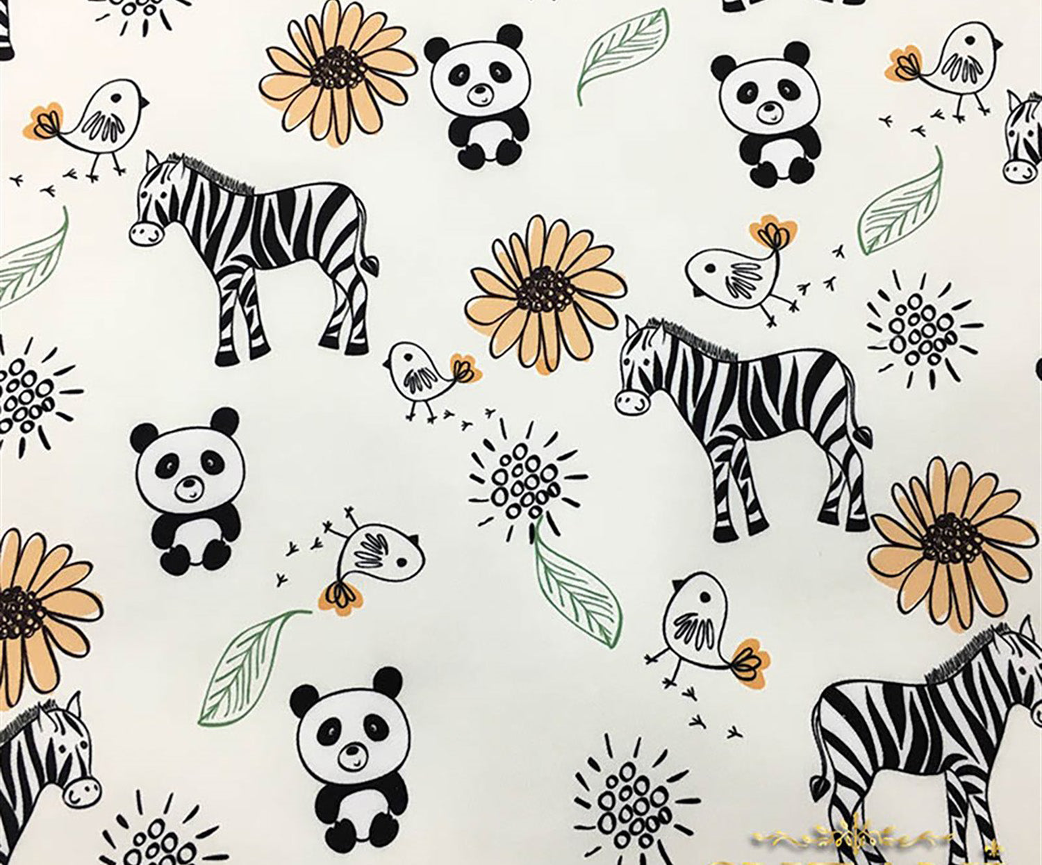 PANDA ZEBRA DESENLİ DİJİTAL BASKI ÇOCUK KUMAŞI - EKRU