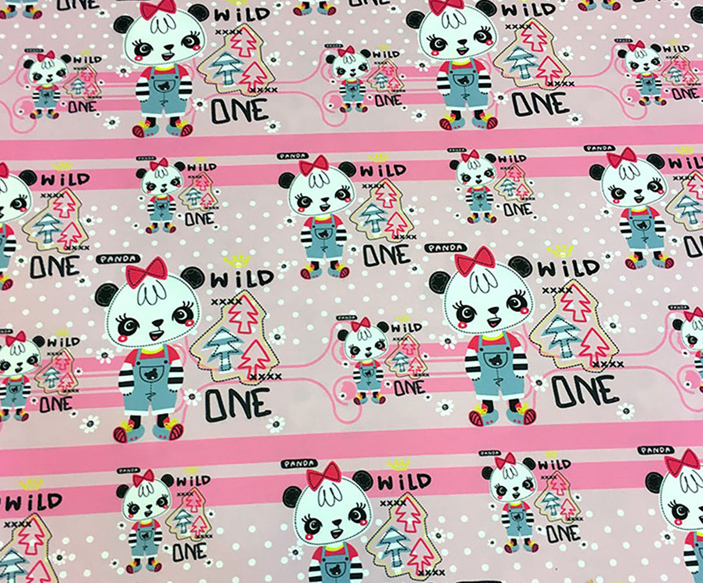 PANDA TEMALI DİJİTAL BASKI ÇOCUK KUMAŞI - PEMBE