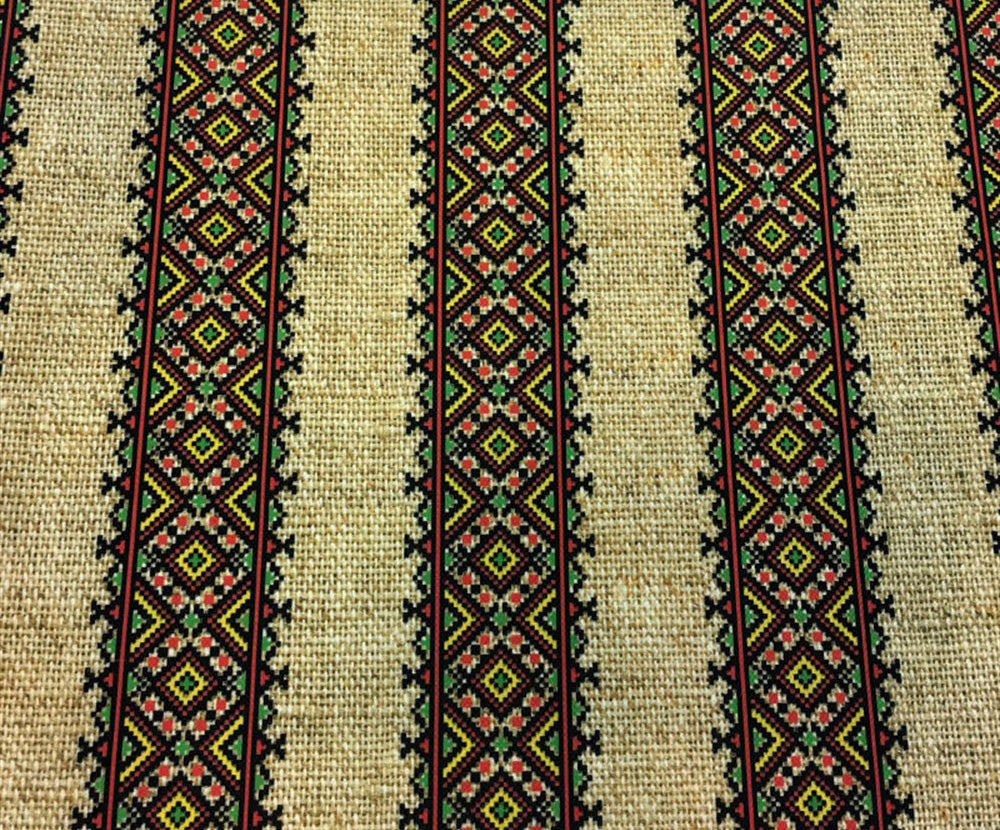 ÇUVAL ZEMİN ETNİK ÇİZGİLİ DİJİTAL BASKI KUMAŞ - BEJ