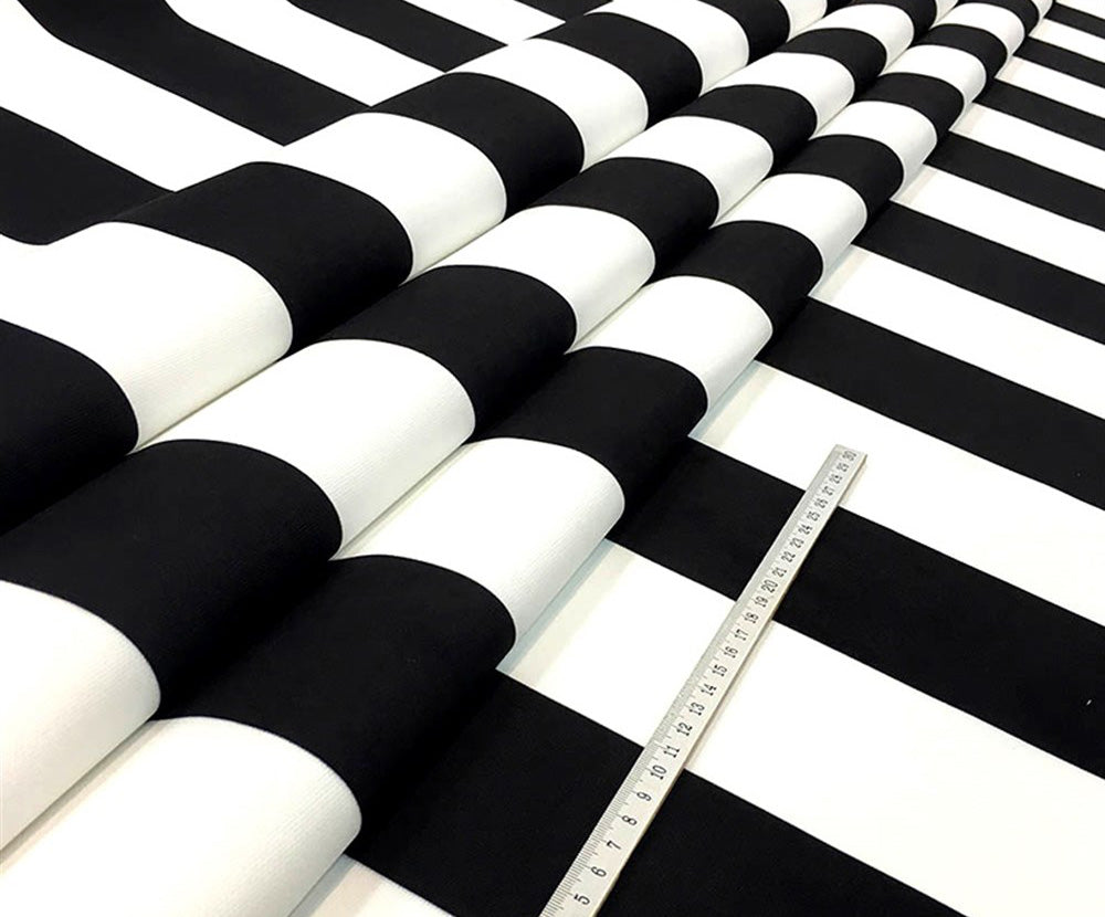 8 CM ÇOK KALIN ÇİZGİLİ DİJİTAL BASKI KUMAŞ - SİYAH