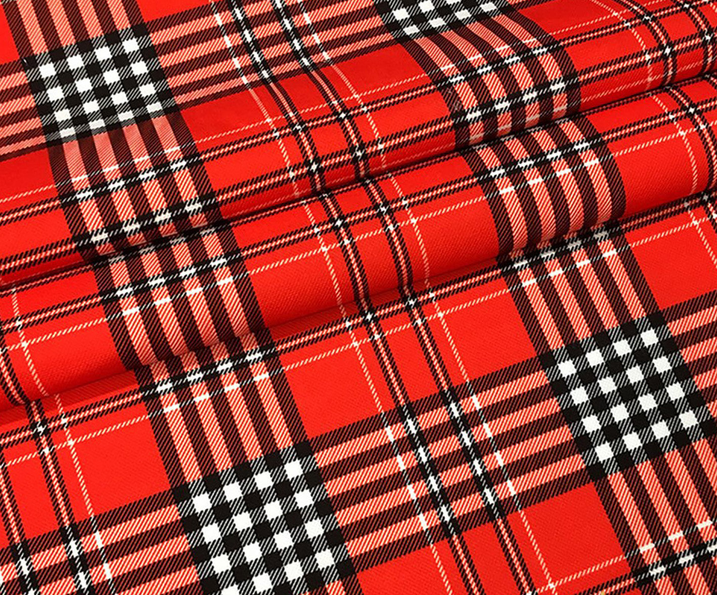 TARTAN EKOSE DESENLİ DİJİTAL BASKI KUMAŞ - KIRMIZI