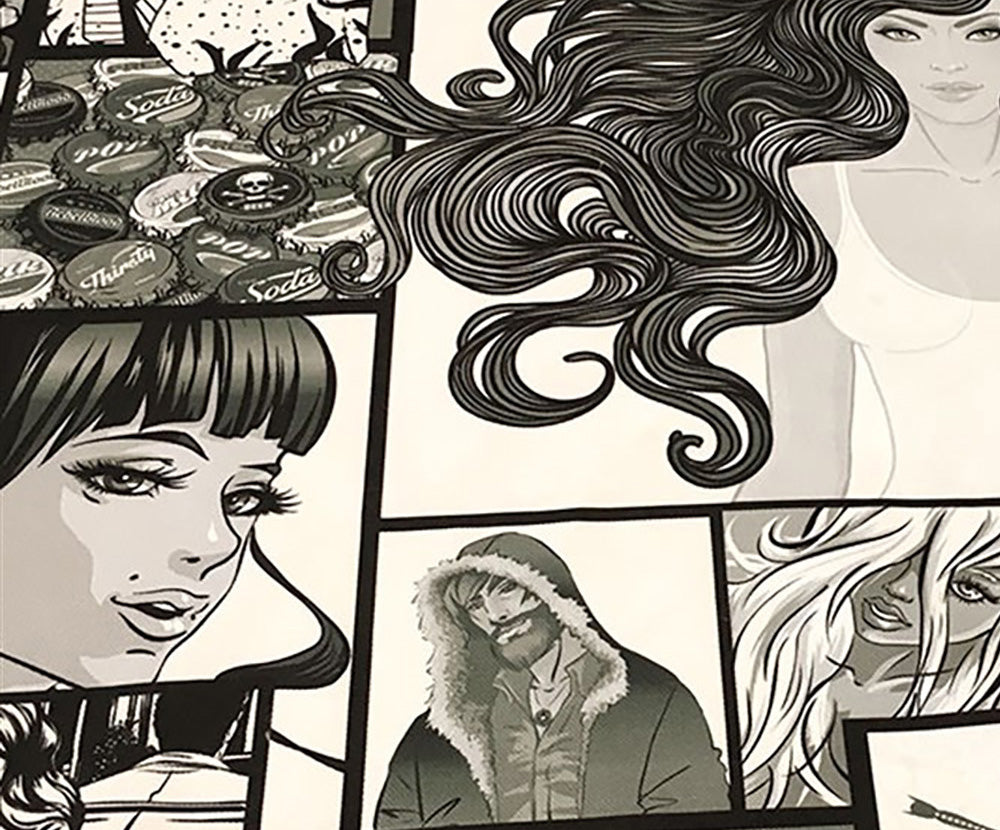 POP ART DESENLİ DİJİTAL BASKI KUMAŞ - SİYAH