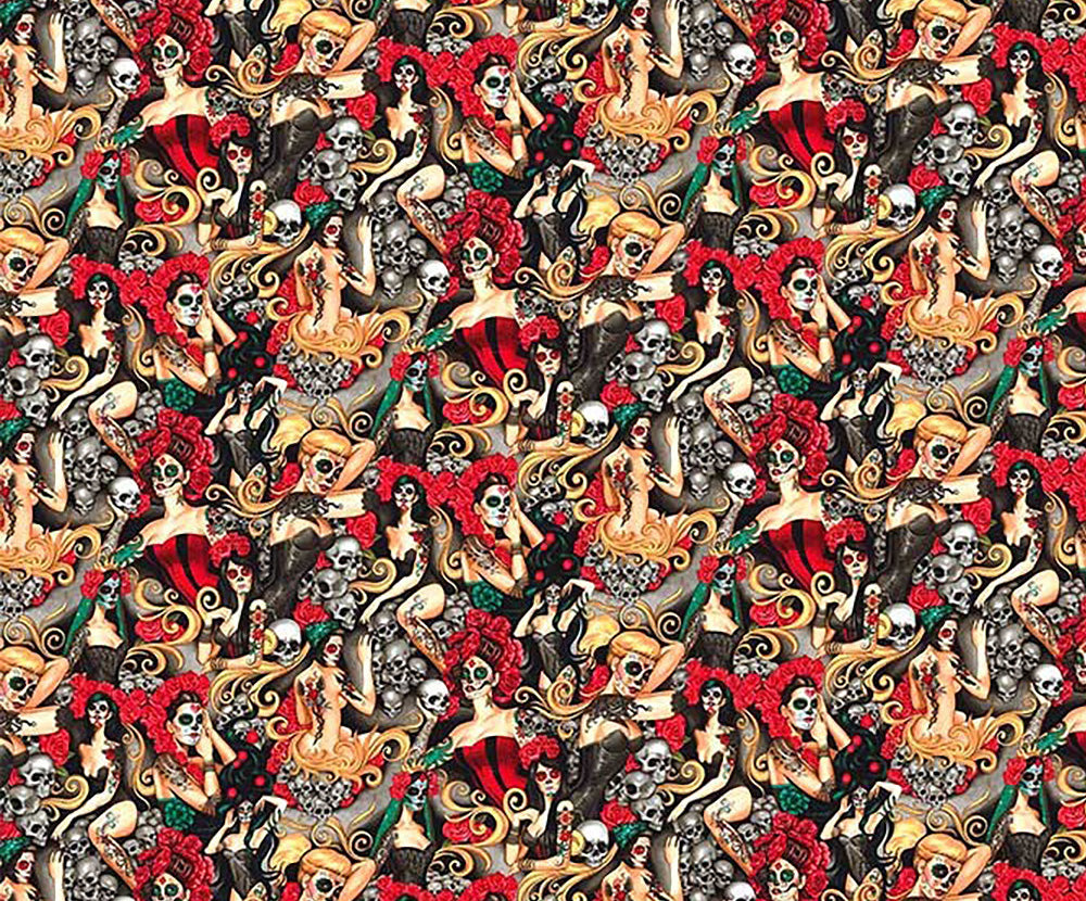 POP ART İSPANYOL KURUKAFA DİJİTAL BASKI KUMAŞ - KIRMIZI