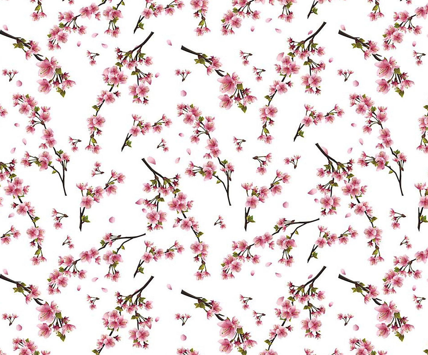 KİRAZ ÇİÇEĞİ DESENLİ DİJİTAL BASKI KUMAŞ - PEMBE