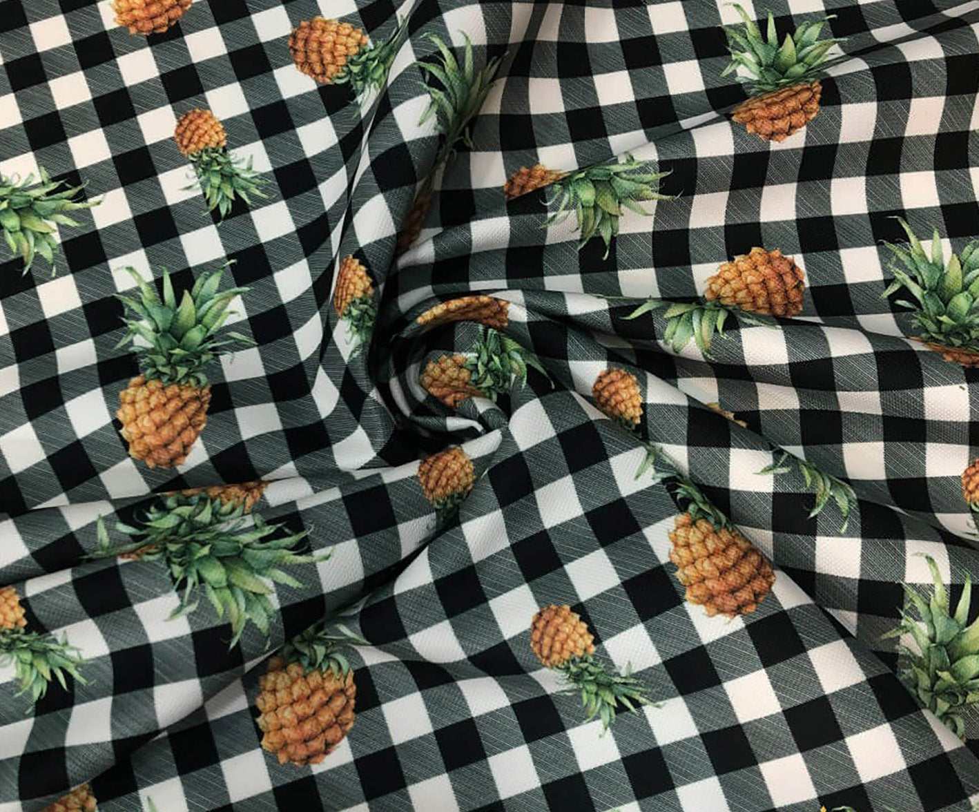 ANANAS PÖTİKARE DESENLİ DİJİTAL BASKI KUMAŞ - ANTRASİT