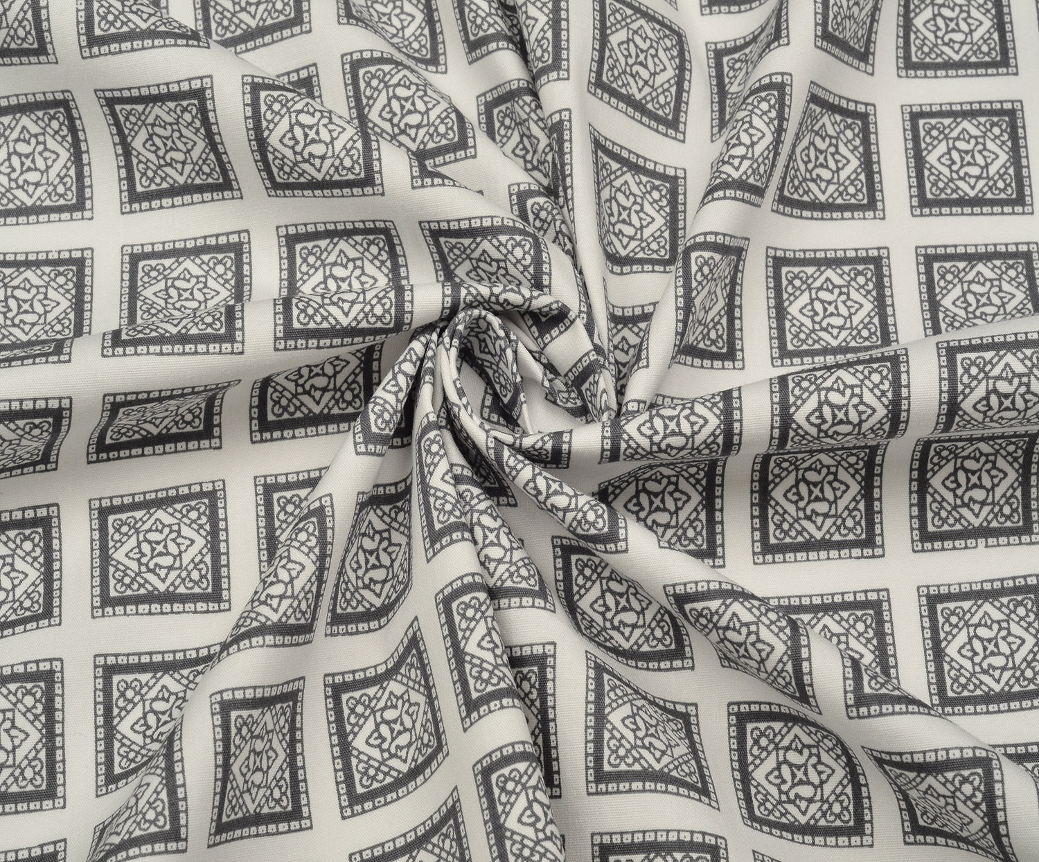 MOTİF DESENLİ POPLİN KUMAŞ - GRİ