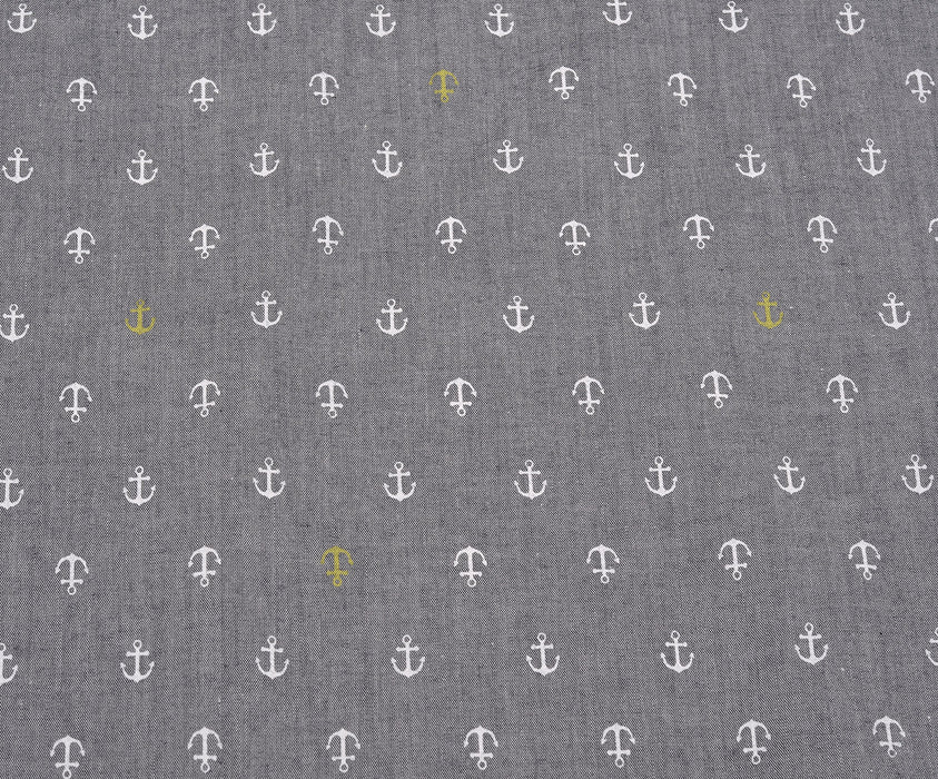 ANCHOR PATTERNED COTTON FABRIC - GRAY