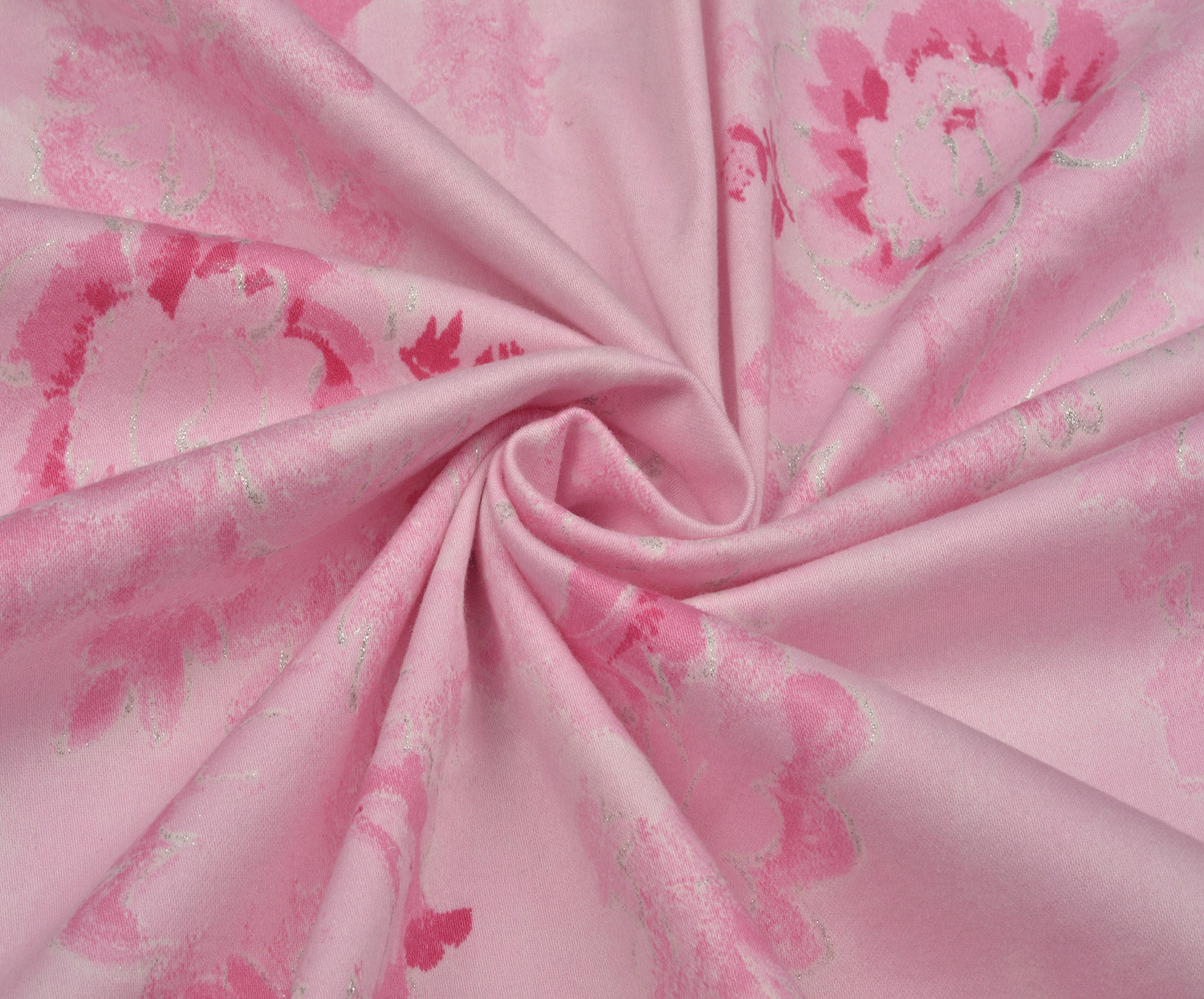 ÇİÇEKLİ LİKRALI POPLİN KUMAŞ - PEMBE