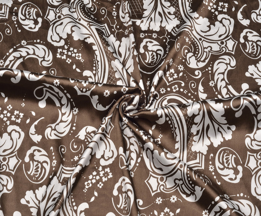 MOTIFTED FLORAL SATIN FABRIC - BROWN