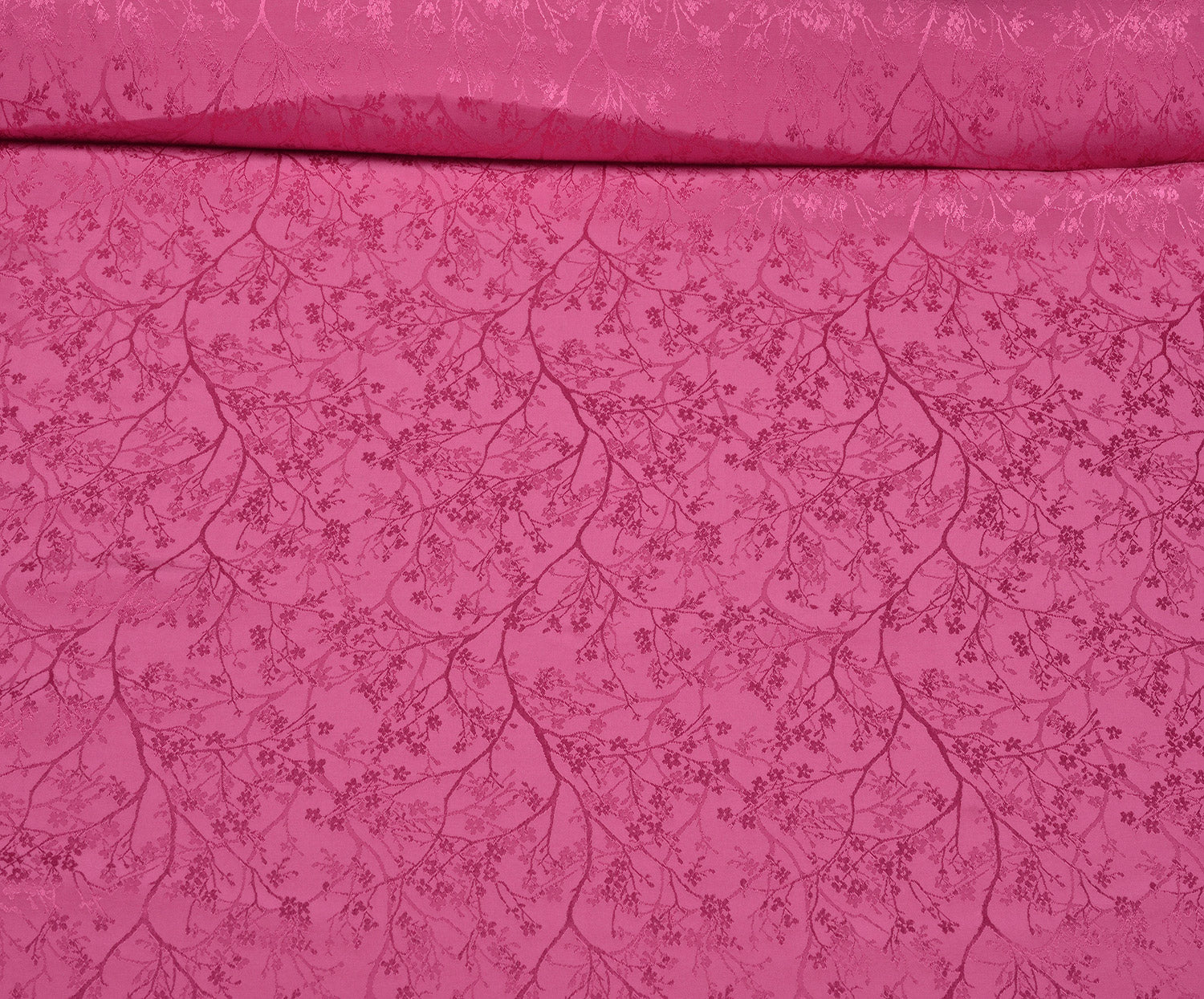 ÇİÇEK DESENLİ VİSKON SATEN KUMAŞ - ŞEKER PEMBE