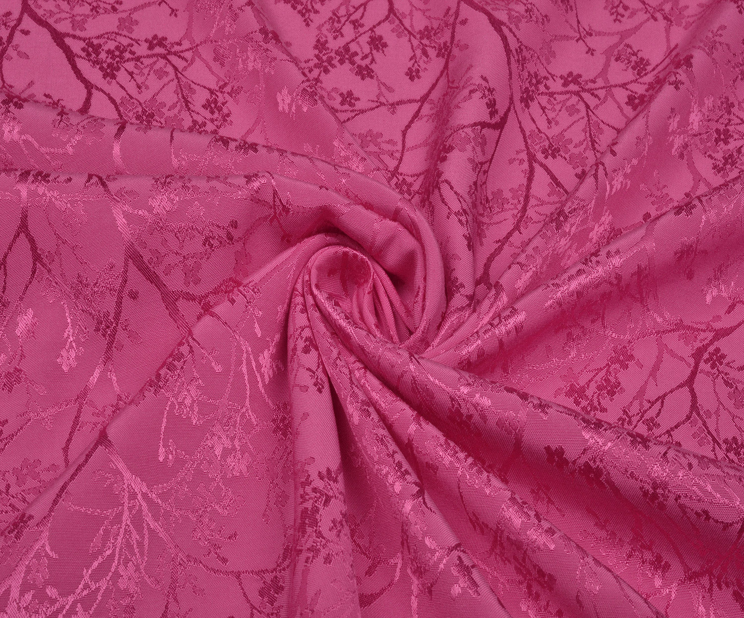 ÇİÇEK DESENLİ VİSKON SATEN KUMAŞ - ŞEKER PEMBE