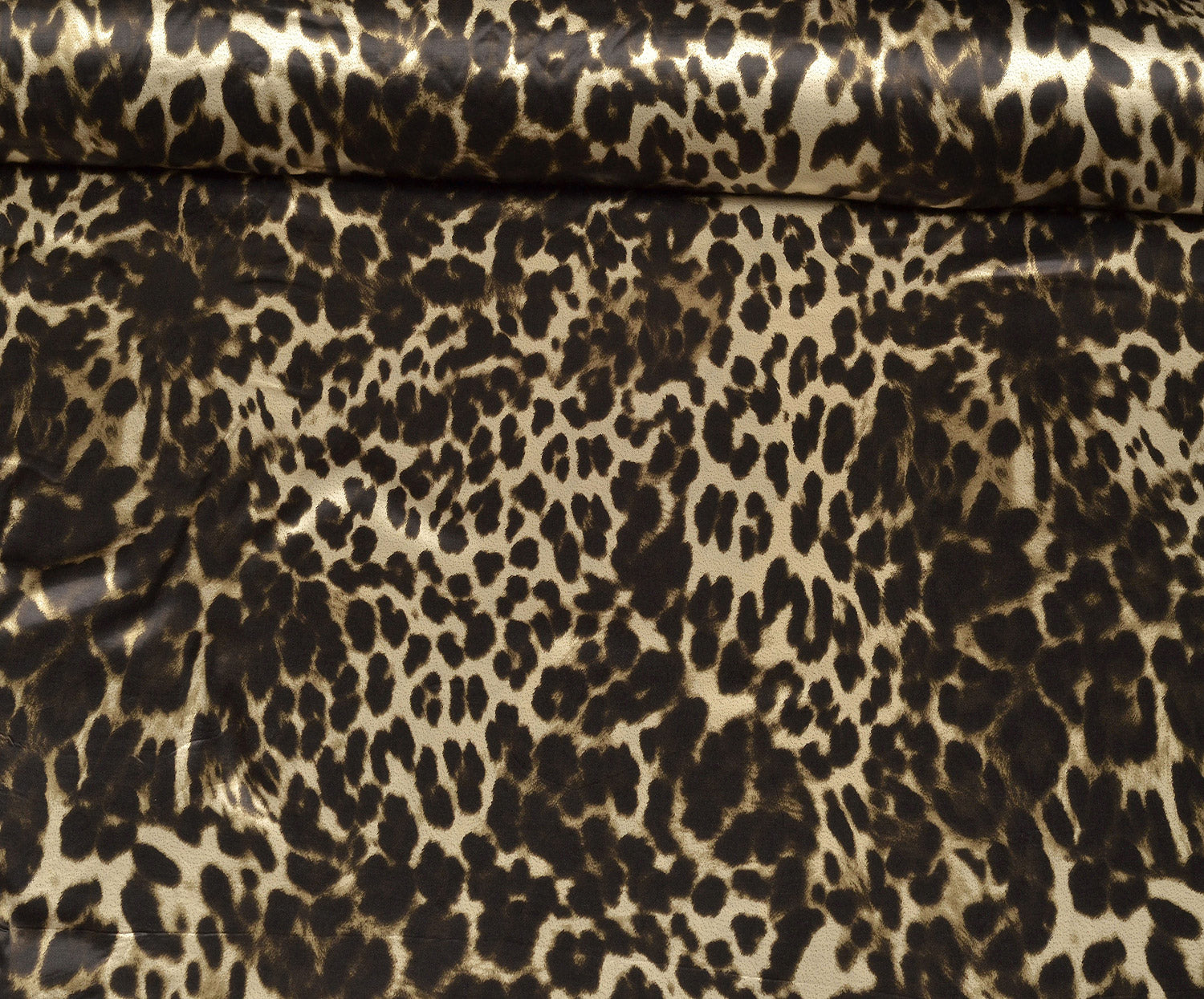 LİKRALI LEOPAR DESENLİ SATEN KUMAŞ - BEJ