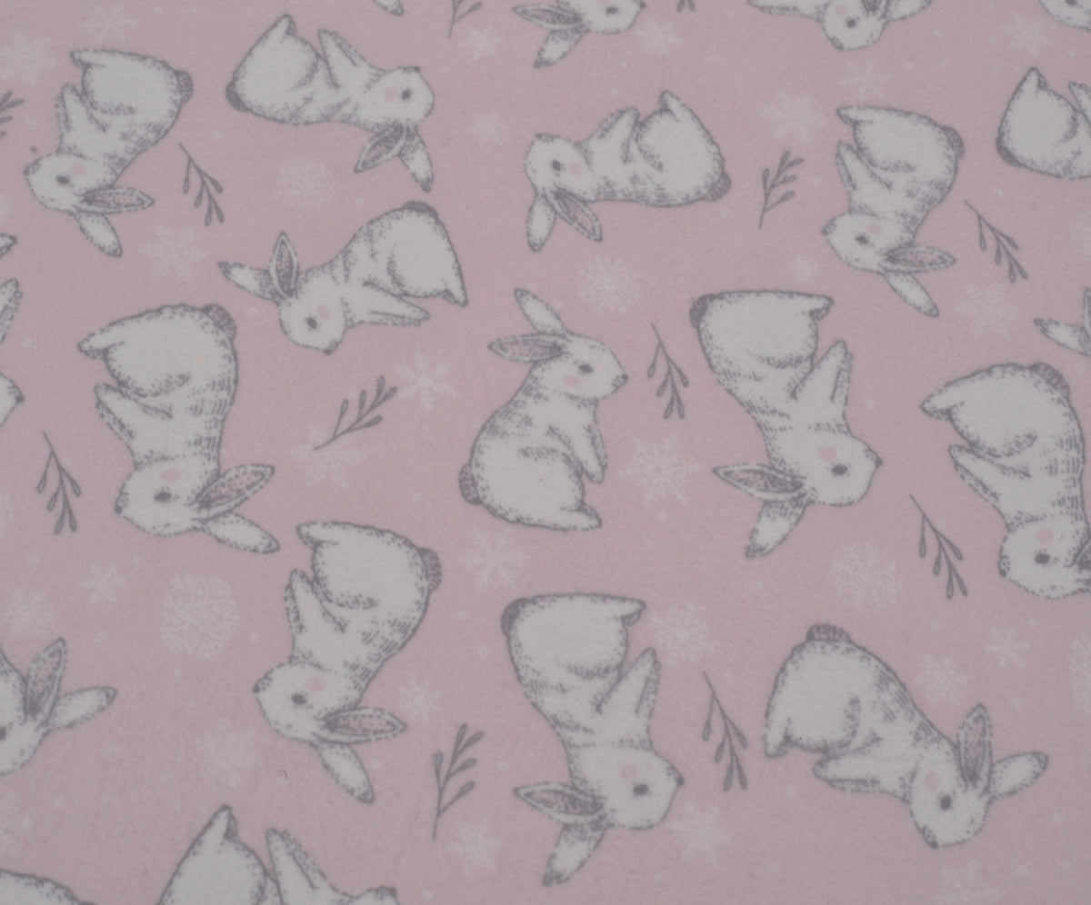 TAVŞAN DESENLİ POLAR KUMAŞ - PEMBE