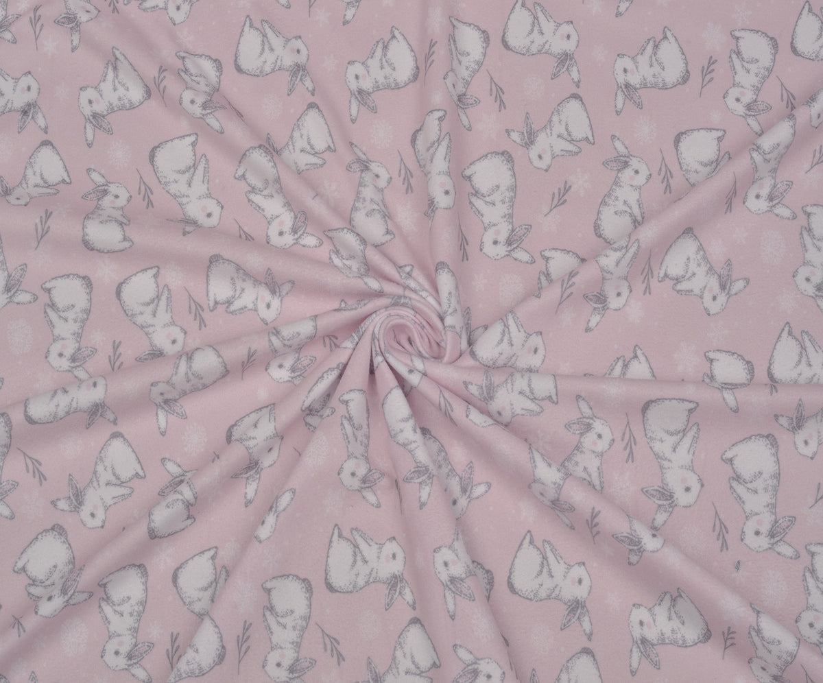 TAVŞAN DESENLİ POLAR KUMAŞ - PEMBE