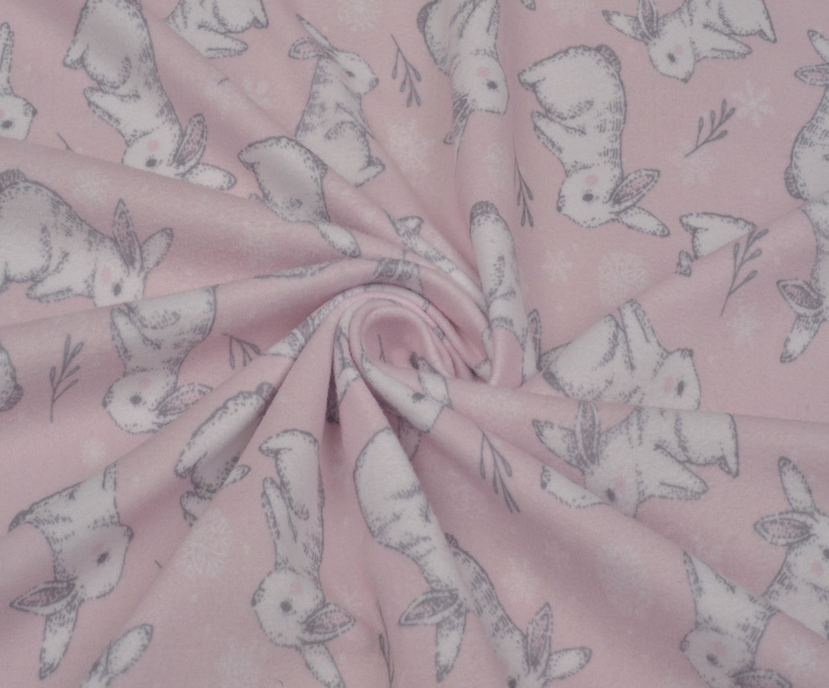 TAVŞAN DESENLİ POLAR KUMAŞ - PEMBE