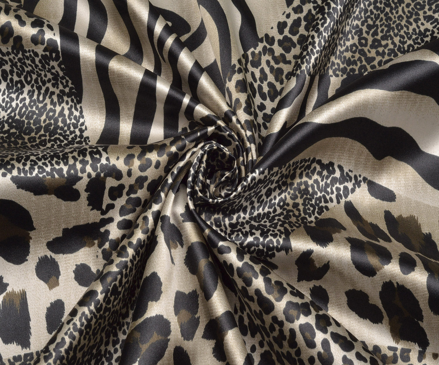 LEOPAR DESENLİ SATEN KUMAŞ - BEJ