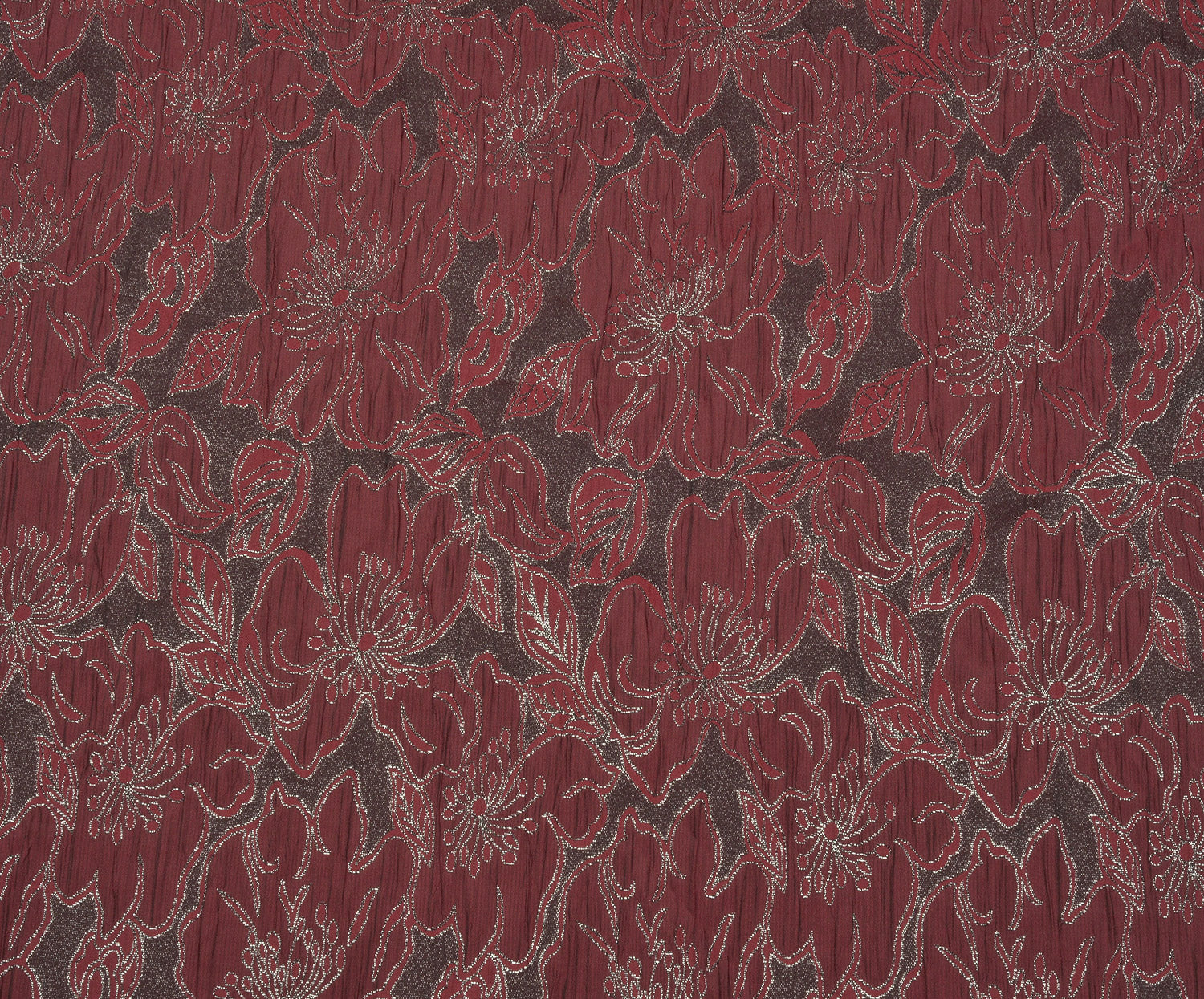 ÇİÇEK DESENLİ BROKAR KUMAŞ - BORDO
