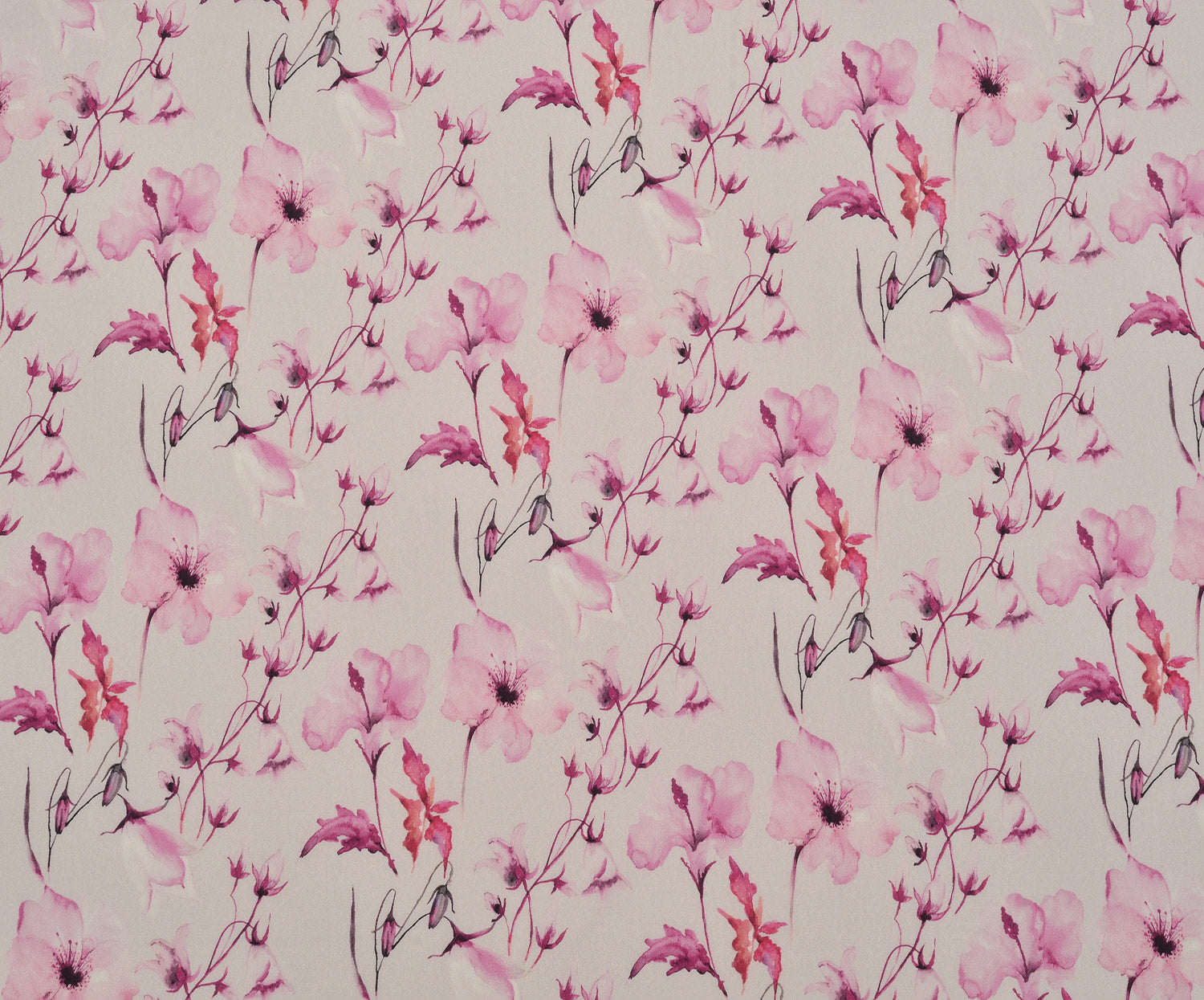 ÇİÇEKLİ LİKRALI SATEN KUMAŞ - PEMBE