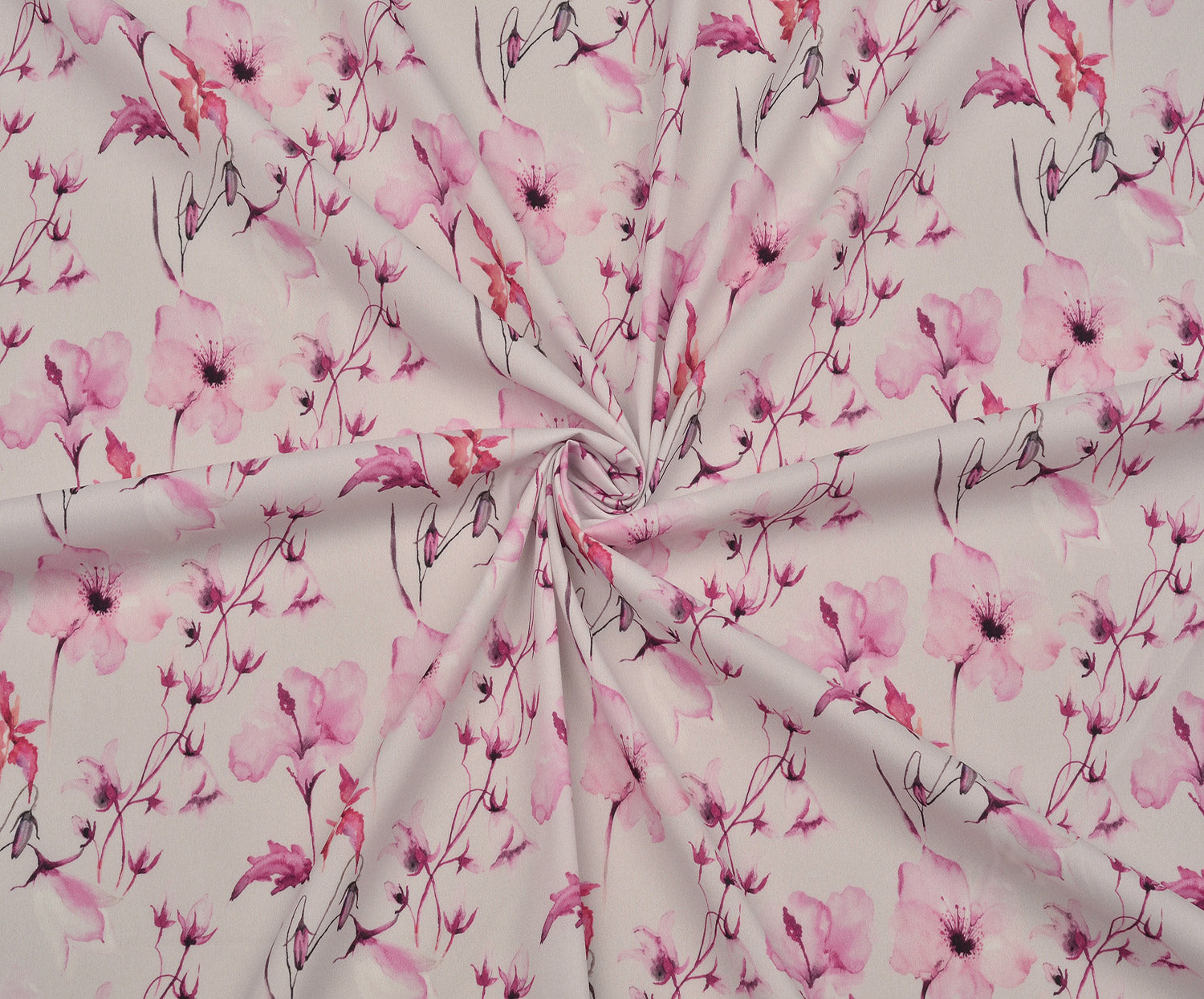 ÇİÇEKLİ LİKRALI SATEN KUMAŞ - PEMBE