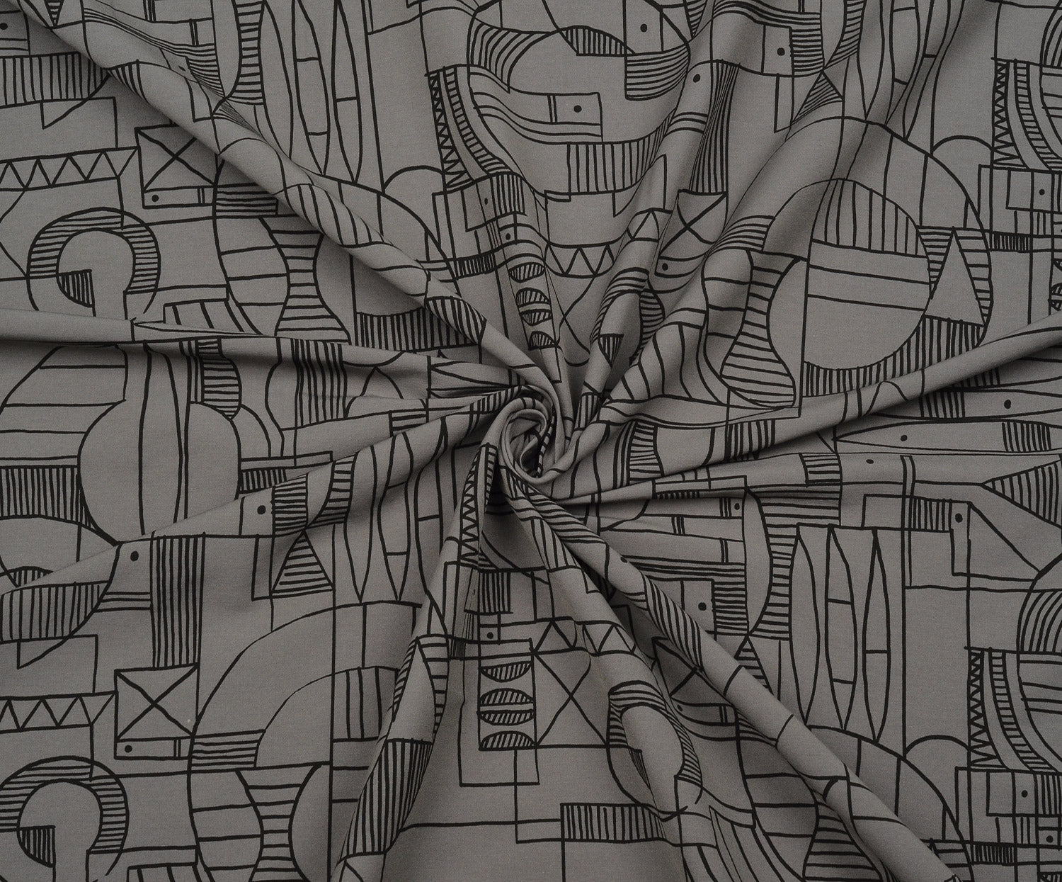 GEOMETRİK DESENLİ PAMUK KUMAŞ - GRİ
