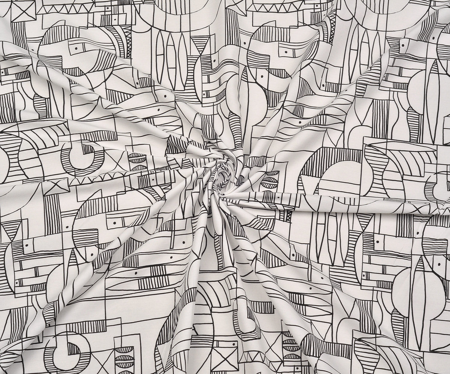 GEOMETRİK DESENLİ PAMUK KUMAŞ - BEYAZ