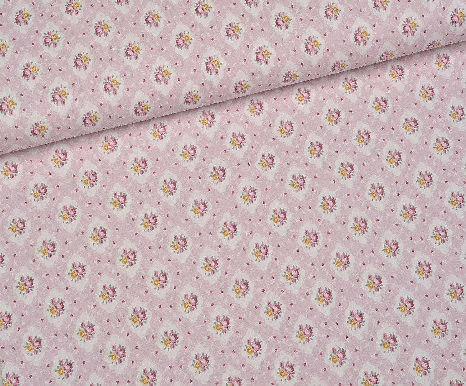 ÇİÇEKLER POPLİN KUMAŞ - PEMBE