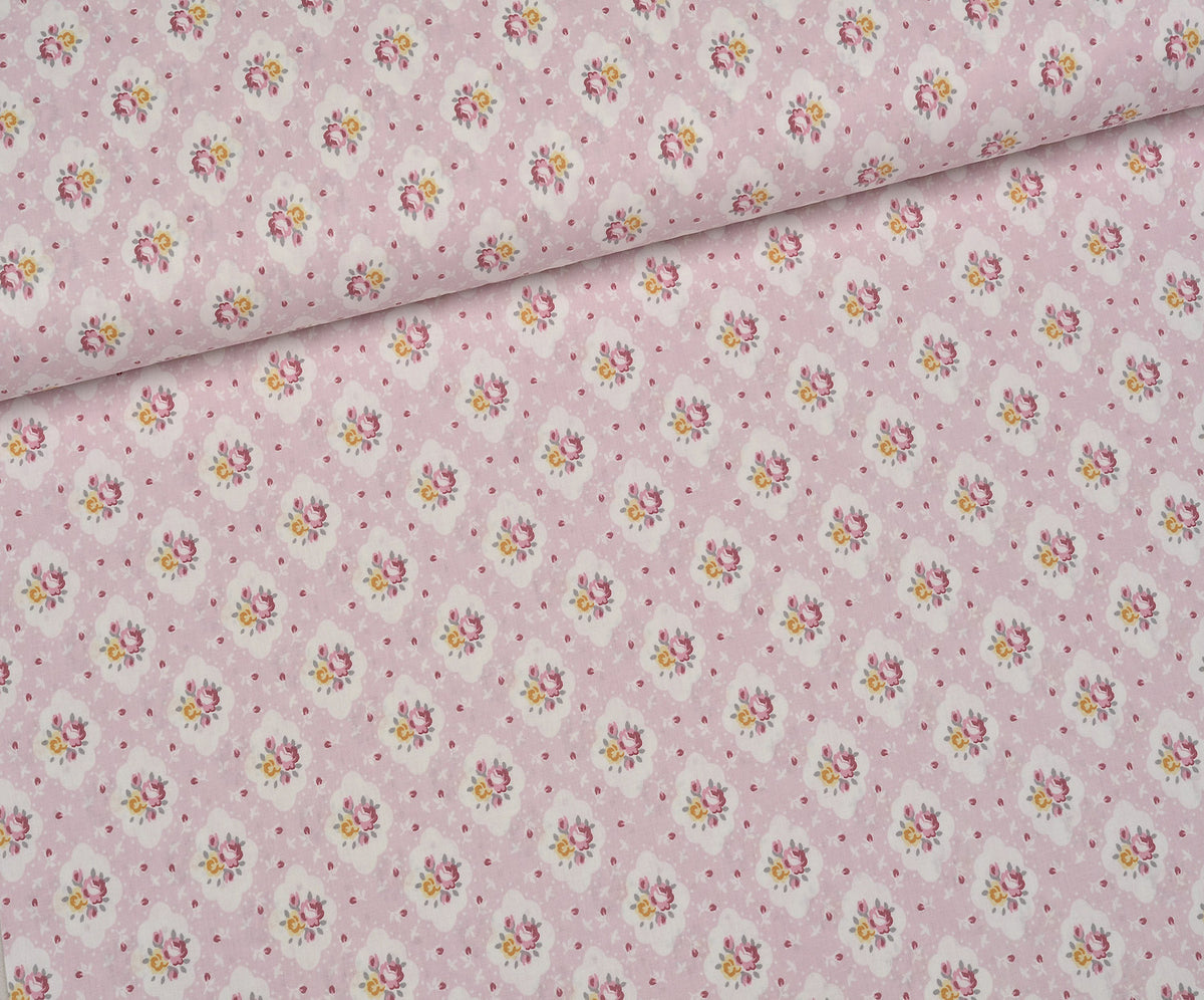 ÇİÇEKLER POPLİN KUMAŞ - PEMBE