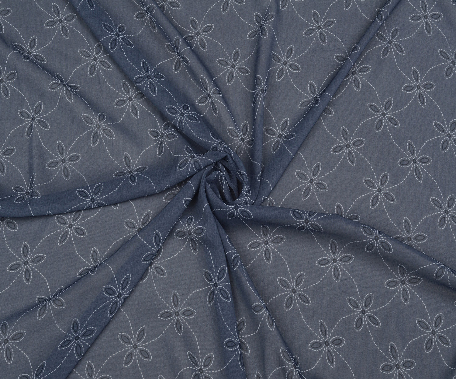 ÇİÇEK DESENLİ ŞİFON KUMAŞ - İNDİGO