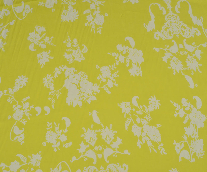 FLORAL PATTERNED SATIN FABRIC - YELLOW