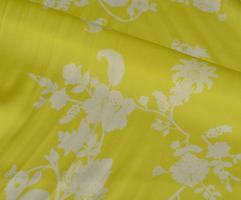 FLORAL PATTERNED SATIN FABRIC - YELLOW