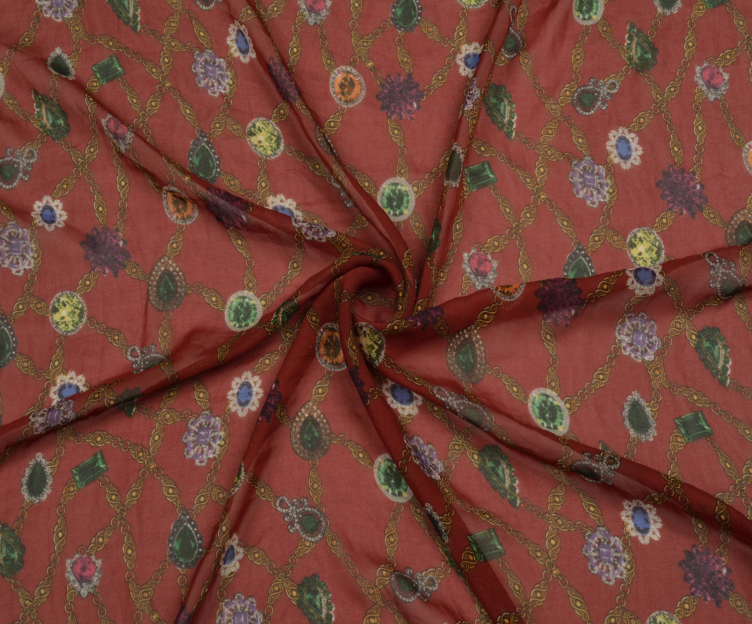 DESENLİ ŞİFON KUMAŞ - KIRMIZI