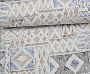 GEOMETRİK DESENLİ POPLİN KUMAŞ - MAVİ