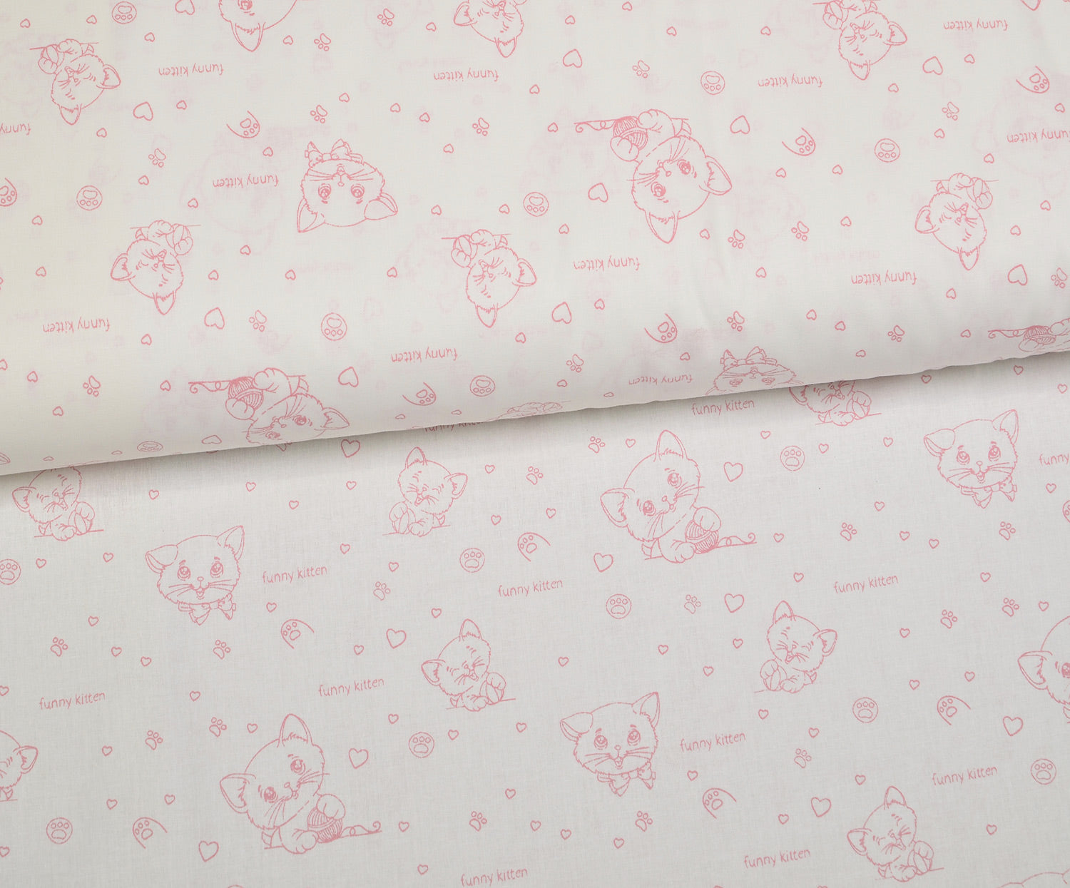 SEVİMLİ KEDİ DESENLİ POPLİN KUMAŞ - PEMBE